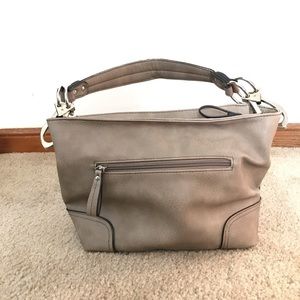 Taupe Faux Leather Shoulder Bag